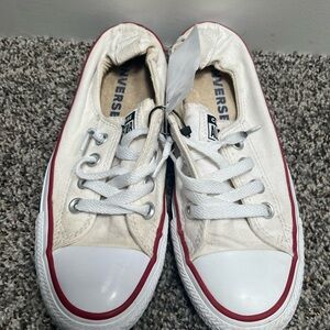 Converse All Star Low Tops White with red band sole sneakers. Womens size 6